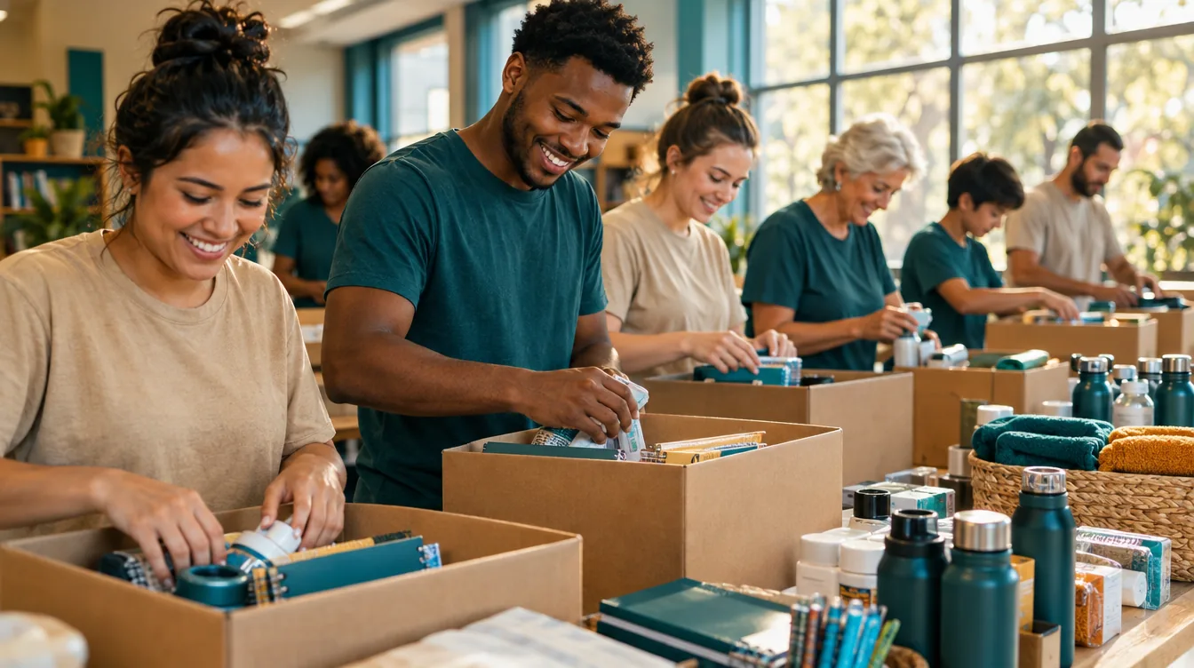 Human Hope Foundation volunteers putting together care and education kits at a community center